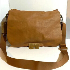 Mandarina duck  unisex brown leather messenger bag